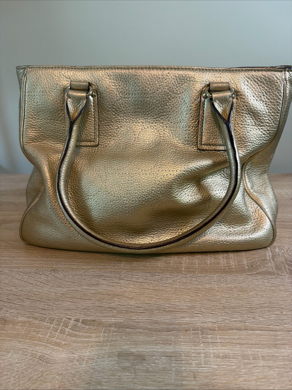 Kate Spade Gold Metallic Leather Handbag Perforated Shoulder Bag - Picture 5 of 13